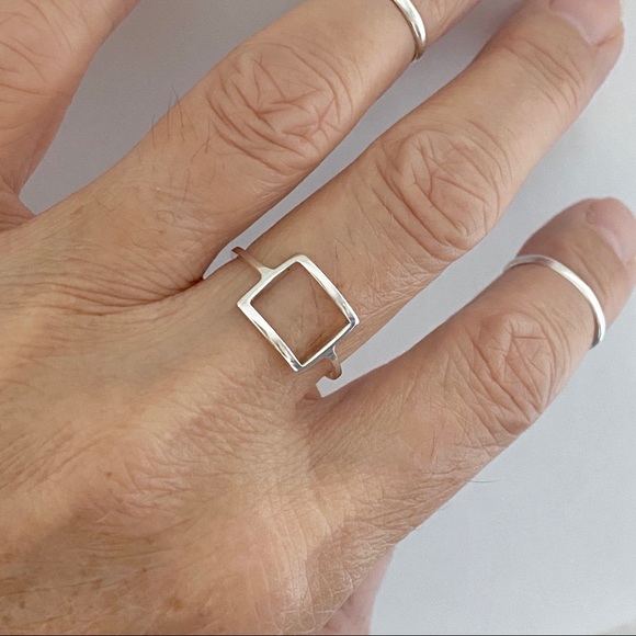 Sterling Silver Thin Open Square Ring, Delicate Ring, Minimalist Silver Rings - Picture 4 of 13